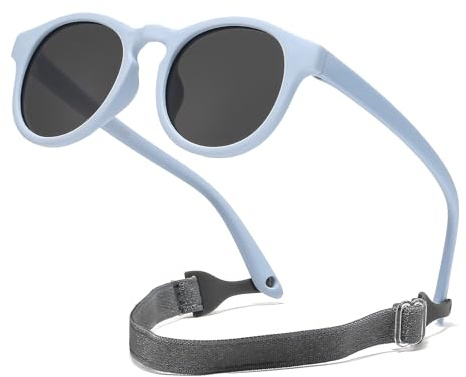Suertree Occhiali da sole polarizzati farfalla protezione UV occhiali in gomma per ragazze ragazzi età 0-3 unisex bambini, Grigio/Blu