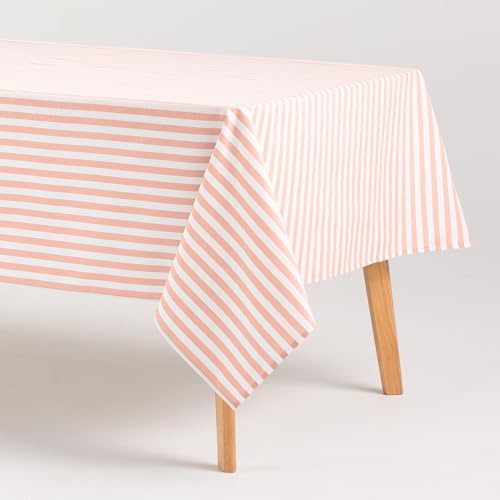 GAMUSI Nappe Anti-Taches rectangulaire en Tissu Coton imperméable à Rayures Saumon, 140 x 100 cm