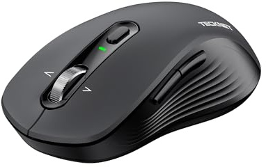 TECKNET Bluetooth Maus, Maus Kabellos (BT 5.0/3.0 + 2.4G), 4-Wege-Scrollrad Leise Funkmaus mit USB-A Empfänger, 4800 DPI Kabellose Mäuse, Ergonomische Computer Mouse für Laptop/PC/Mac/Tablet, Grau