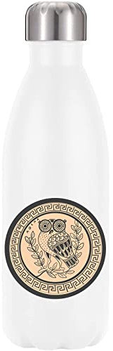 Bottiglia termica termica con gufo anfora ateniese antica bianca