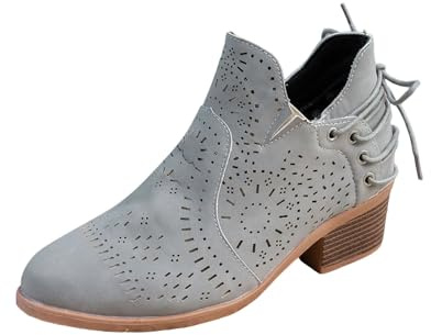Ladies Ankle Boots Pointed Toe Comfortable Short Booties Stylish Solid Color Lace Up Chunky Heel Slip On Western Boots Work Leisure