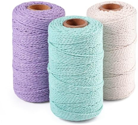 Dekorinex 3 Rollos Hilo Macrame, 2 mm x 100 m Cuerda Macrame de Algodón