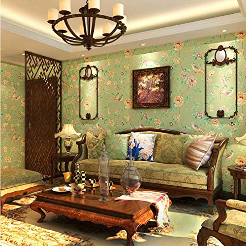 qunxun Aves, Árboles, Rama, En Relieve, con Textura, No Tejido, Papel Tapiz, Motivo Floral, Fondo, Decoración para El Hogar, Papel Tapiz, Verde10m*0.53m