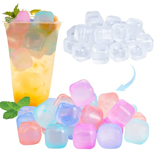 80 Pack Color-changing Reusable Ice Cube for Drinks, Colorful Square Plastic ice Cubes Without Diluting BPA Free, Refreezable Ice Cubes for Coffee, Wine, Whiskey, Cocktails