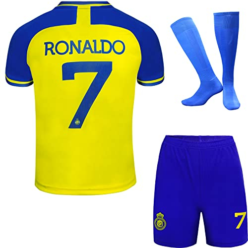 metekoc NASSR Riyadh Al Heim #7 Football Fußball Kinder Trikot Shorts Socken Jugendgrößen (Heim,24)