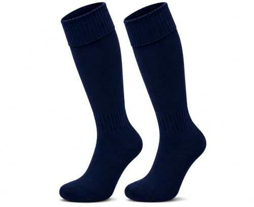 ITRAT Kids Football Socks, Boys Rugby Hockey Running Socks, 7-14 Years, Navy, 2 Pack