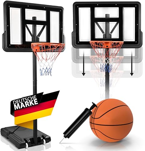 Basketballkorb Outdoor - 305 cm – höhenverstellbar für Kinder – Sack für Zusatzgewicht - Wetterfester Basketballkorb mit Ständer – inkl. Rollen zum Bewegen