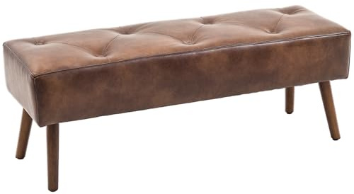 HOMCOM Taburete Pie de Cama Multifuncional Banco Pie de Cama Clásico Banqueta de Dormitorio con Pies de Madera y Asiento Acolchado Carga 220 kg para Entrada Pasillo 114x38x42 cm Marrón