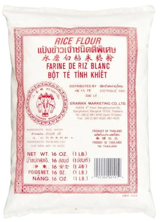 Thai Rice Flour 16 oz (Basic), Pack of 1, Thailand Rice Flour for Baking & Cooking, 100% Natural, Gluten-Free, Vegan, 1 Pound