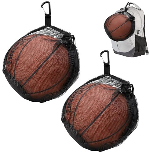 LOEPENLE Ballsack, Ballnetz für 1 Ball, 2 Stück Basketball Tasche, Rucksack Tragbare Netztasche, Tennis Volleyball Fußball Balltasche mit Kordelzug