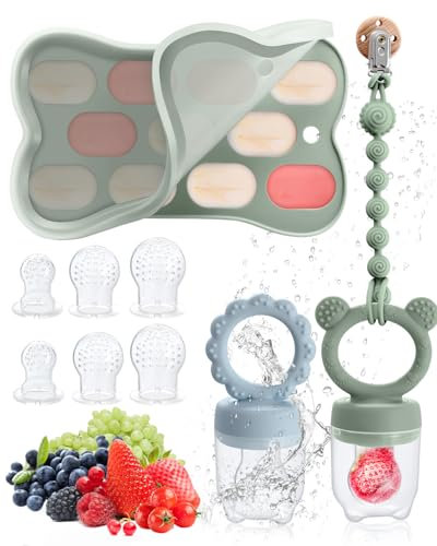 Tetine Grignoteuse Bébé de 3 4 5 6-24 mois, 2 pièces mangeoire à fruits pour bébé & récipient de stockage des aliments pour bébé & chaîne de tétine
