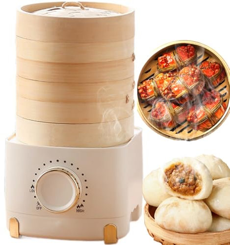 Cuiseur Vapeur à 3 Niveaux, cuiseur Vapeur électrique 350 W avec marmite de 800 ML et Bouton de Puissance de feu réglable, Facile à Nettoyer, cuiseur Vapeur Intelligent en Bambou