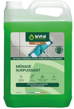 LE VRAI PROFESSIONNEL – Ménage Surpuissant - Nettoyant Dégraissant Multi-Surfaces – Sols & Carrelage – Détergent Non Moussant – Pin des Landes – Écologique – Fabrication Française – Bidon 5L