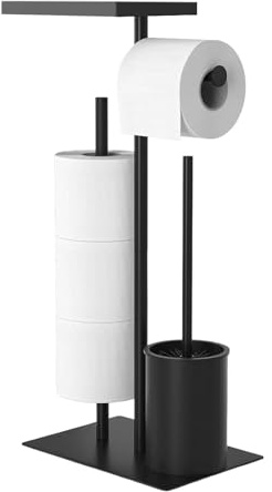 Porte-papier toilette debout en acier inoxydable avec plateau, brosse WC, porte-papier toilette debout et brosse WC