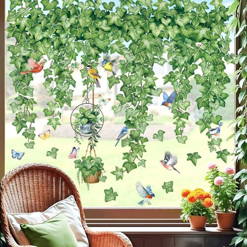 decalmile Window Clings Evergreen Ivy Leaves Green Reusable Windows Decals