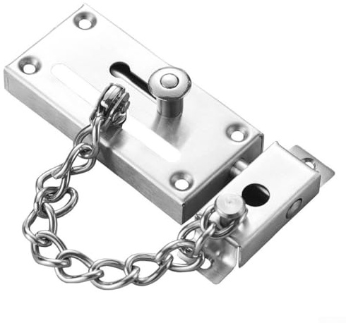 Verrou de porte en acier inoxydable avec chaîne en acier inoxydable pour portes intérieures et de sécurité, double mécanisme poli