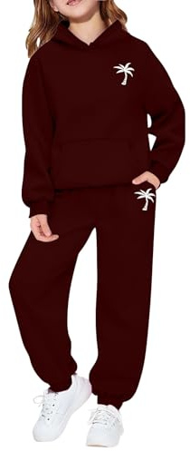 Mjjsk Ensemble de survêtement 2 pièces pour filles et garçons - Tendance - Sweat à capuche à manches longues - Pantalon de jogging - Ensemble décontracté de sport, W-rouge., 9-10 ans