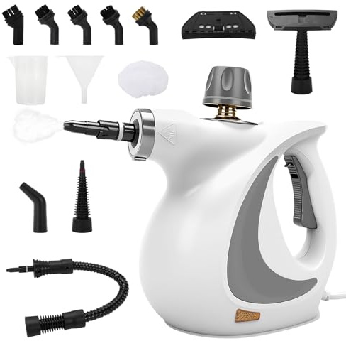 Nettoyeur Vapeur 1200 W, Nettoyeur vapeur Portable réservoir d'eau 350 ml, pression vapeur 3,5 bars, 13 accessoires, Steam Cleaner pour cuisine, carrelage, fenêtres, voiture, Tapis, la maison