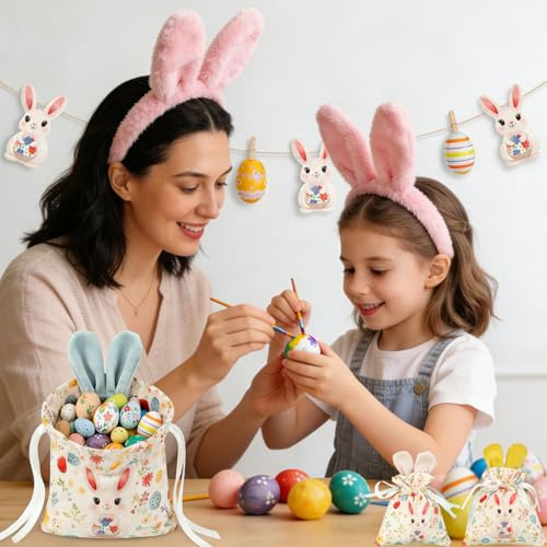 Set di 4 cestini pasquali con orecchie di coniglio, nido di Pasqua da riempire, graziose borse pasquali colorate, sacchetti regalo riutilizzabili, per Pasqua, decorazione, celebrazioni, piccoli