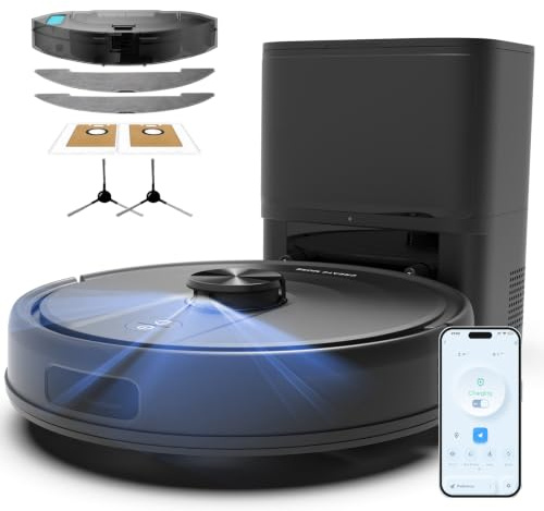Bagotte Robot Vacuum and Mop Combo with LiDAR Navigation, Self-Emptying Robotic Vacuums Cleaner with 6000Pa Super Power, Mapping, 90 Days Hands-Free, Fast Home Mapping for Pet Hair, Hard Floors
