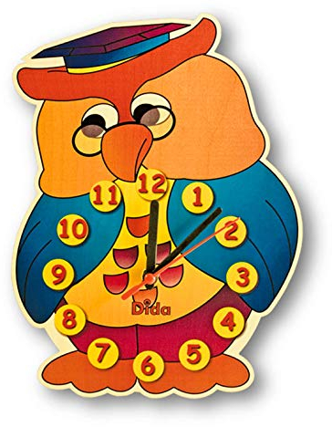 Dida - Gufo, Orologio da Parete per Bambini con Animali in Legno, Arreda e Rallegra la Cameretta dei Bimbi e ogni Ambiente della Casa, Prodotto Made in Italy