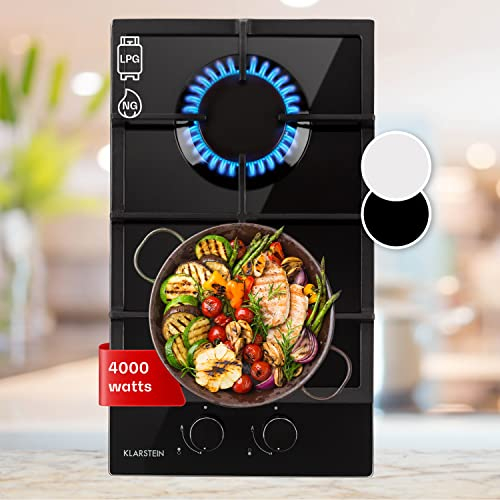 Klarstein Tables de Cuisson, Plaque de Cuisson, Electrique, 2 Feux de 4000W, Cuisiniere, Gaziniere Gaz avec 2 Brûleurs en Acier Inoxydable, Cuisinières GPL