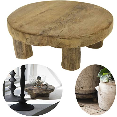 LS-LebenStil Vintage Holz Pflanzenhocker 20x7cm - Teak-Holz Massiv - Blumenständer Mini Tischchen Deko Hocker Holzhocker kleiner niedriger Blumenhocker Pflanzenständer