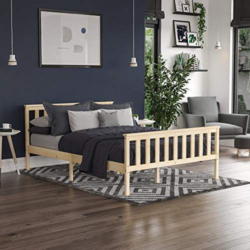 Vida Designs Milan Double Bed, 4ft6, Bed Frame, Solid Pine Wood, Headboard, High Foot End Bedroom Furniture, Pine