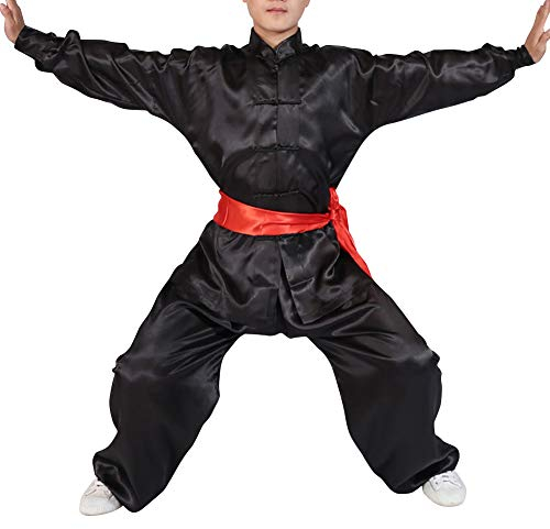 Yudesun Kampfsport Bekleidung Unisex Erwachsener Kind Trainingsbekleidung Sets - Chinesische Tradition Tai Chi Wushu Kleidung Jungen Mädchen Leistung Kostüm Kung Fu Uniform Schwarz 130cm