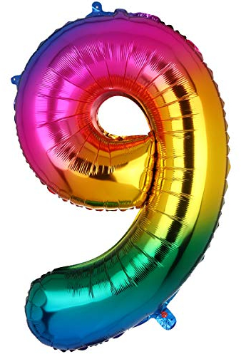 100CM Riesen Regenbogen Zahl 9 Folien Luftballons Number Mylar Helium Zahlenballon Hochzeit Geschenk-Deko Einhorn Geburtstag Party Dekoration für Mädchen Junge