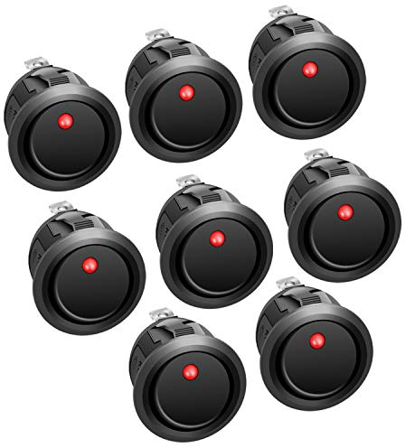 APIELE 8 Stücke Kippschalter, 2 Position EIN-Aus mit LED-Schalter DPST 3 Pins Wippschalter, 12V 20A Taste Rocker Kippschalter Für Auto, Boot, Haushaltsgeräte KCD2-102N (rot)