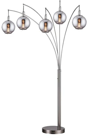 Lite Source 5-LITE Arch LAMP, G/Smoke Glass SHD, E27 Vintage T30 40Wx5 LS-83503G/SMOKE