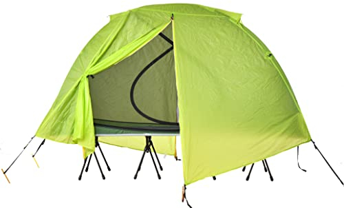 DesertWalker Feldzelt Feldbett mit Zelt für 1 Person Survival-Zelt Campingzelt 100% Regendicht Doppelte Außenhaut Fliegengitter Tragbar für Außenbereich Reisen Angeln Wandern Picknick Freizeit