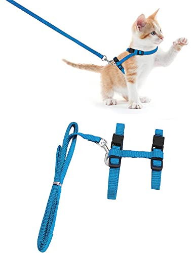 Katzengeschirr Ausbruchsicher, Katzenleine, Verstellbares Katzengeschirr 20-35 cm, Katzengeschirr zum Spazierengehen, Nylon Katzen Leine,Komfortables, Für Kleine Katzen, Kaninchen Und Hunde (Blau)