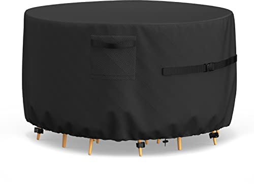 Armorget Rund Gartenmöbel Abdeckung 230x100 cm, 600D Heavy Duty, Abdeckung Gartenmöbel Winterfest, Wasserdicht, Reißfest, Anti-UV, Abdeckplane Gartenmöbel mit Luftauslässe, Schnallen, Kordelzug