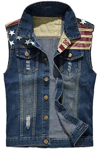 Kelmon Chaleco de mezclilla para hombre, estilo vintage, casual, para motociclista, chaqueta sin mangas, #209 Azul, S