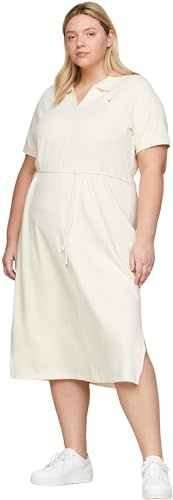 Tommy Hilfiger Vestido Tipo Polo para Mujer Midi Dress de Manga Corta, Blanco (Calico), L