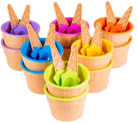 Green Direct Plastic Ice Cream Cups with Spoons - Sundae Dessert Bowls for Frozen Yogurt - Pack of 6