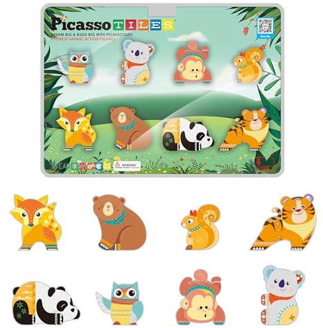 PicassoTiles Magnet Tile Building Blocks 8 magneter Forest Animal Action Figures Kompatibel Magnetic Tillbehör Tiles KonstruktionsToy Set STEM Pedagogiska småbarn flickor pojkar åldrar 3+ PTA26