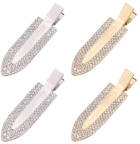 Jollybows 4 Pinzas para el Pelo sin Doblar Clips de Pedrería, Herramienta de Clips de Peinado para Mujeres Niñas, Plata Oro