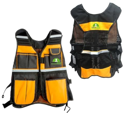 Gilet da Lavoro 7 Tasche Porta Attrezzi utensili portattrezzi 42X60X3CM Gilet multitasche in Tessuto Traspirante giubbotto riflettente per elettricisti, falegname, Carpentiere, Lavoratori