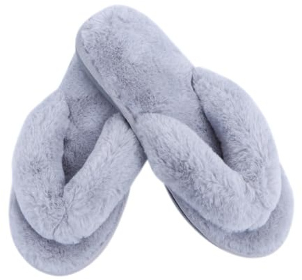 LIFKOME Pantofole da Donna in Cotone Morbido Antiscivolo Infradito Imbottite per Casa Invernali Comfort Taglia 37-38 Grigio
