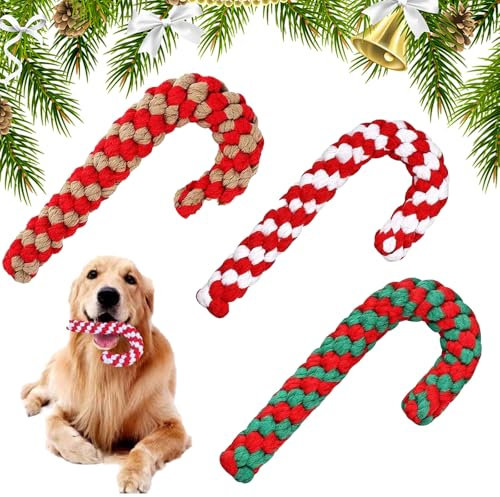 Ayizhiniu 3pcs Noël Canne Chien Jouet, Sucre Noël Chien Jouet, Chien Corde à Mâcher Jouets, Canne en Corde Jouet Chien, Approprié Excellent Outil d'aide Chien Nettoyer Dents Votre