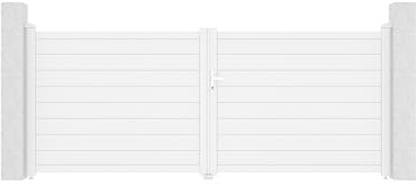 Portail battant aluminium plein 350 x 145 cm blanc mat - EIGER 3,5m design lames horizontales intimité renforcée ouverture large accès confortable compatible motorisation résistance vent 50 km/h