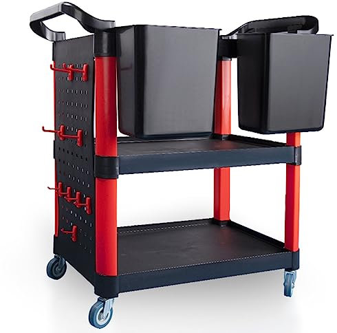 Werkzeugwagen mit 3 Ablagen, Wasch- und Detailwagen, Allzweck-Werkzeugwagen, Servicewagen, Mehrzweck-Arbeitswagen, mobiler Werkzeugwagen zur Werkzeugaufbewahrung, für Mechaniker/Garage/Lager/Auto-Sc
