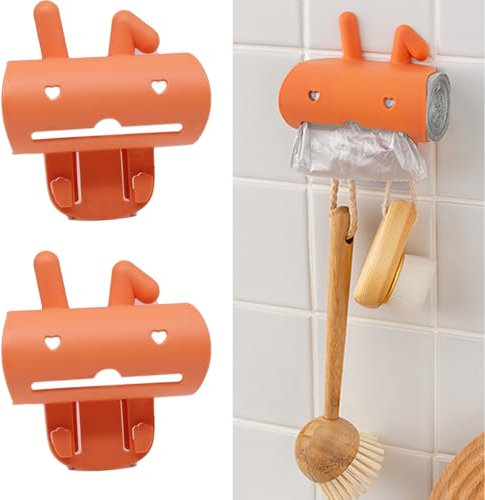 inkihuit Organizador de bolsas de basura montado en la pared, organizador de bolsas de basura, organizador montado en la pared, soporte de pared con gancho, dispensador de llavero para salón, 2