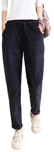 Cuteighteen Pantaloni a gamba dritta in velluto a coste da donna elasticizzati a vita alta, comodi pantaloni casual da lavoro con tasche, Navy, M