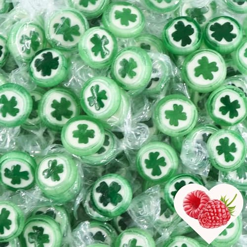 EinsSein Handmade Clover Lucky Leaf Rock Sweets 500g | Green & White Candy | Happiness Treats for Party Birthday Happy New Year Candy Bar or Sweet Table