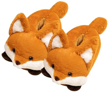 ZHUMCCY Animal Plush Slippers - Red Panda & Fox Slippers for Women, Non-Slip, Comfy & Cozy for Cold Winter