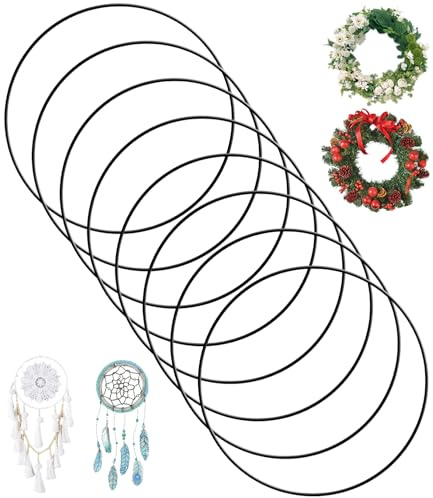 8 Pezzi 25cm Anelli in Metallo, Anello Ghirlande, Nero Cerchio Metallo, Cerchi per DIY Cerchio Floreale, Corona Nuziale, Acchiappasogni
